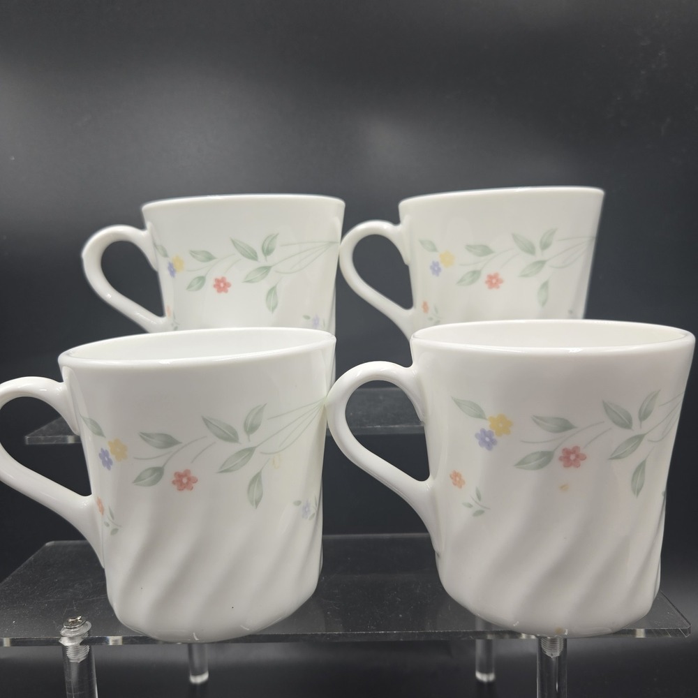 VTG Corning Corelle English Meadow Swirl Coffee Cups Mugs Tea (4) Grannycore EUC